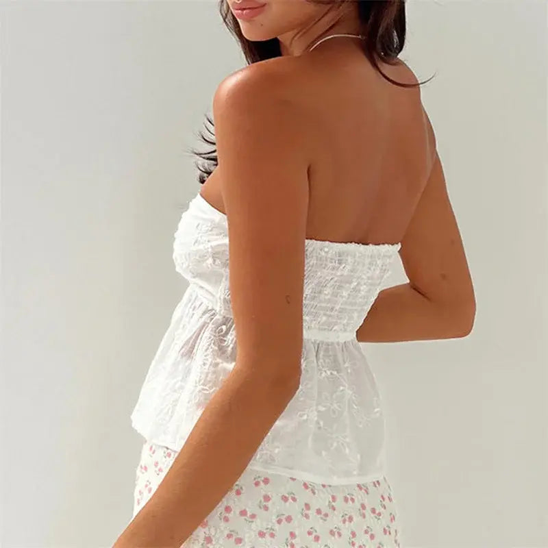 -Embroidered Strapless Top