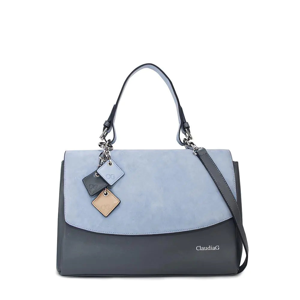 -Simonetta Leather Handbag -Serenity / Charcoal