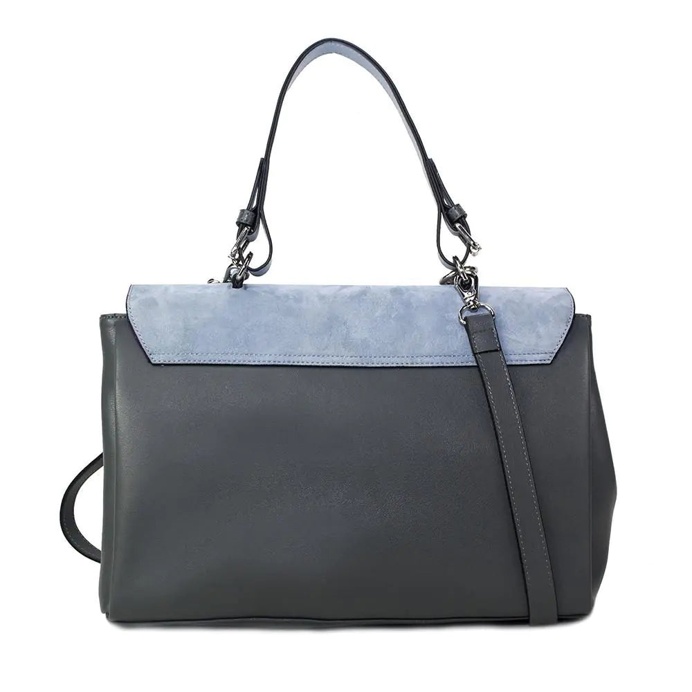 -Simonetta Leather Handbag -Serenity / Charcoal