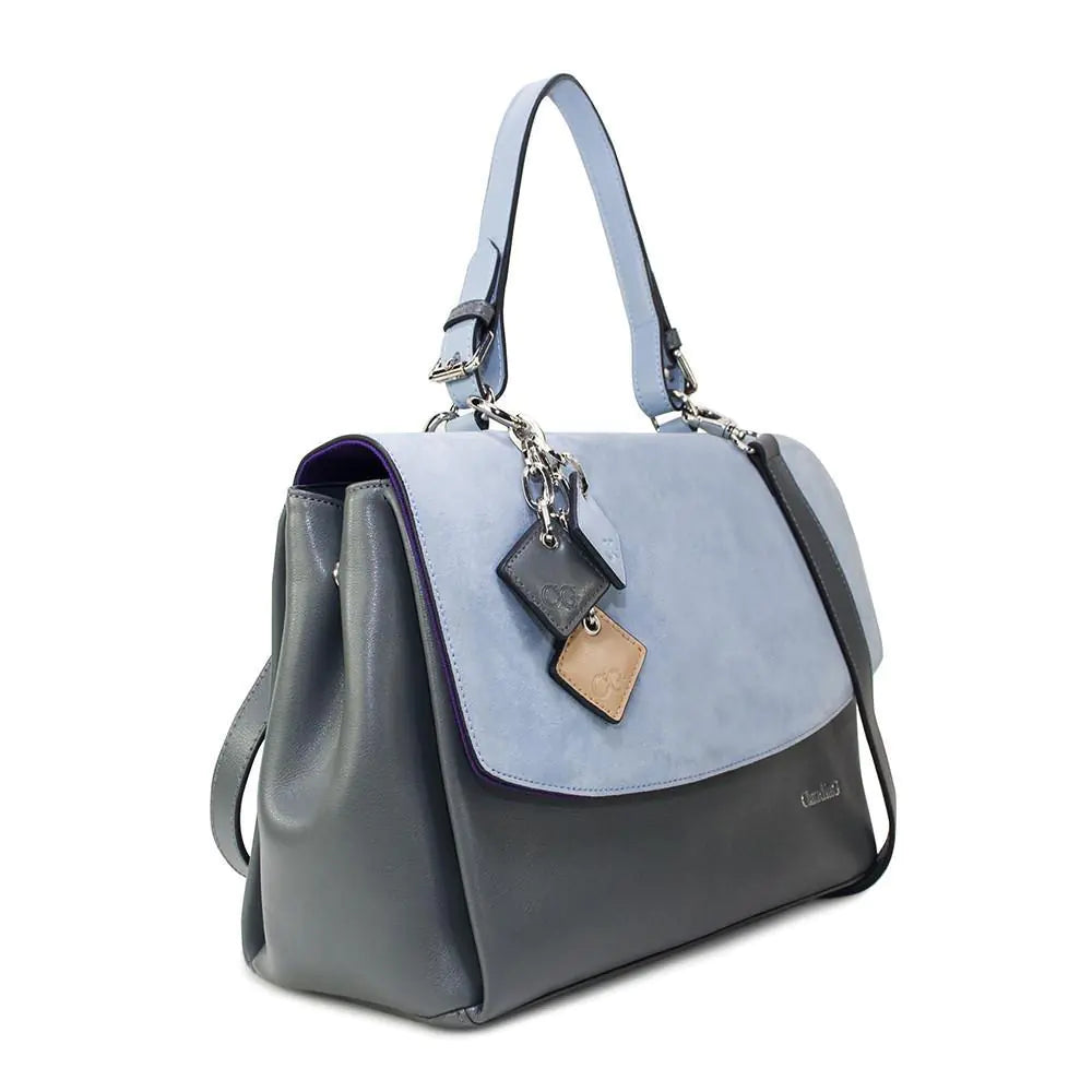 -Simonetta Leather Handbag -Serenity / Charcoal